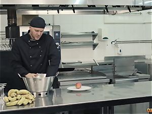Chef Nacho Vidal screws his new boss in the kitchen